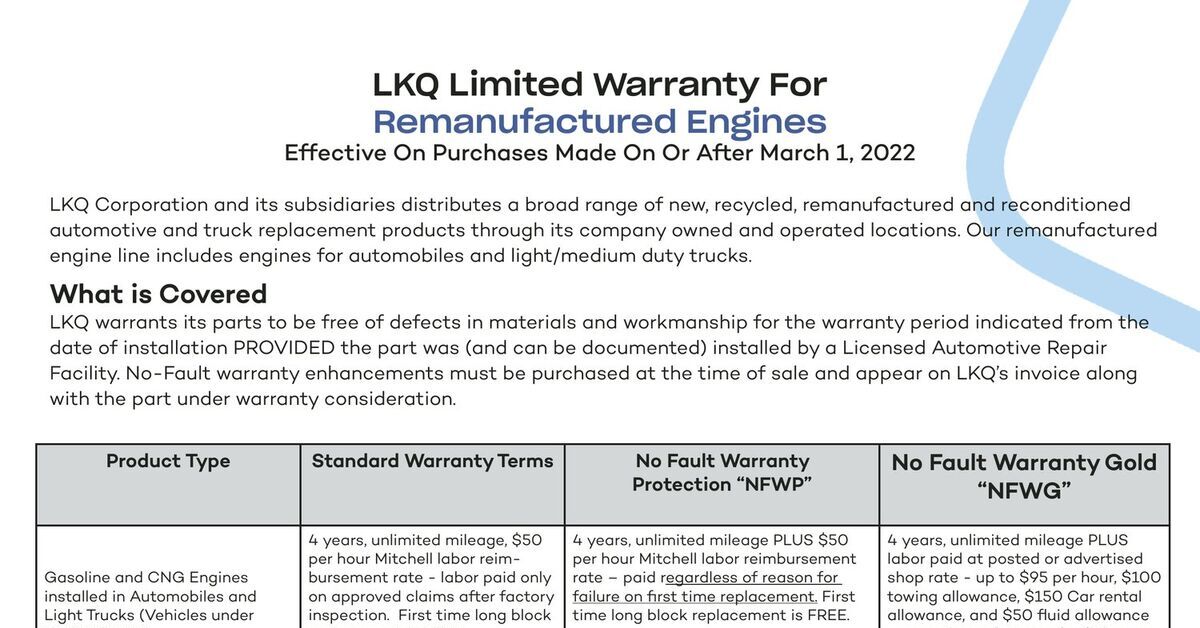 LKQ REMAN Engine Warranty EN